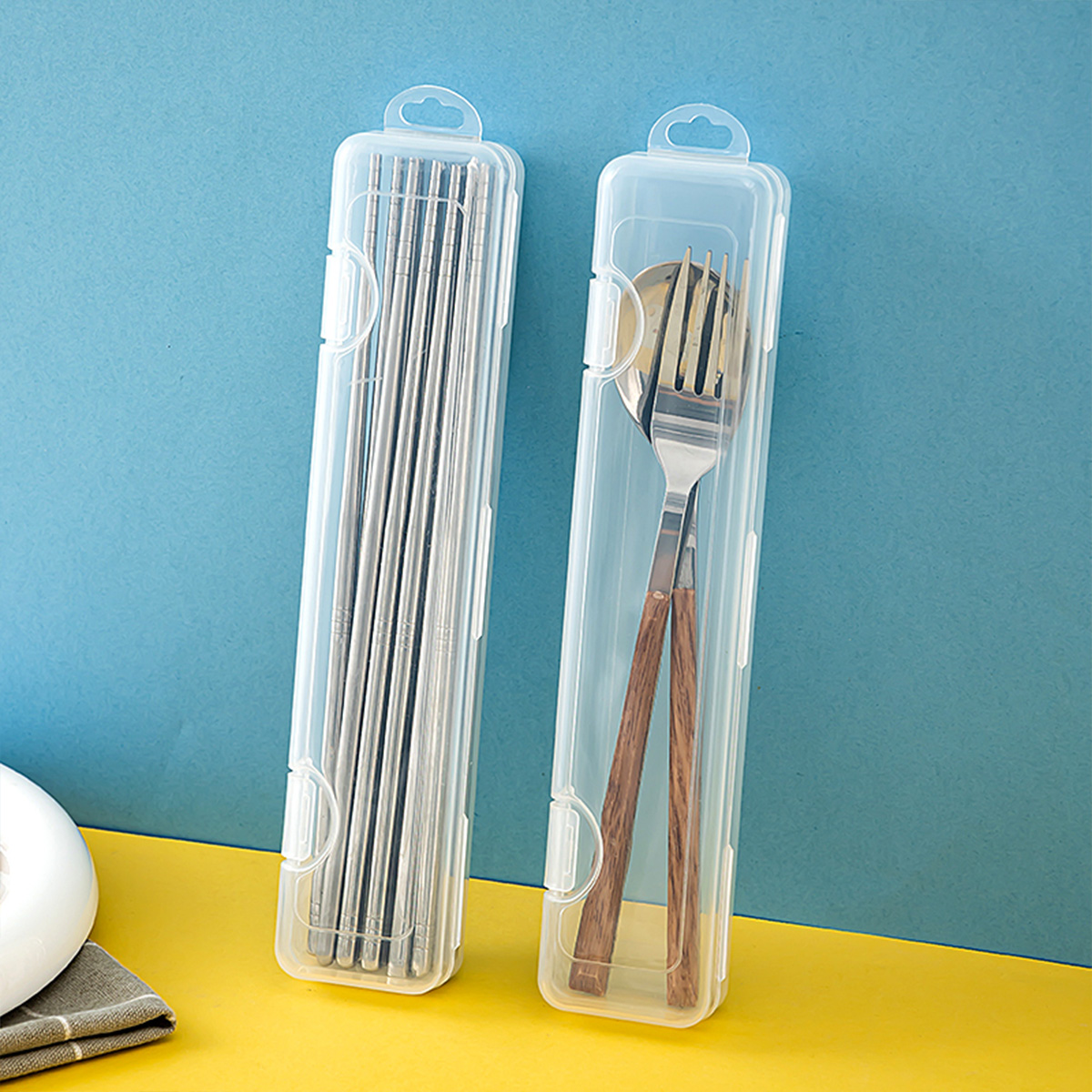 Bamboo Cutlery Travel - Portable Transparent Tableware Box Travel Flatware