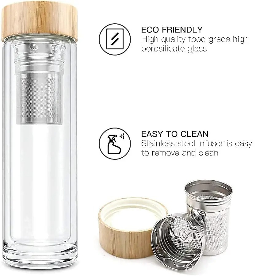 300/400/500ml Double-layer Gla - Bamboo Cutlery Travel ulasan dan harga