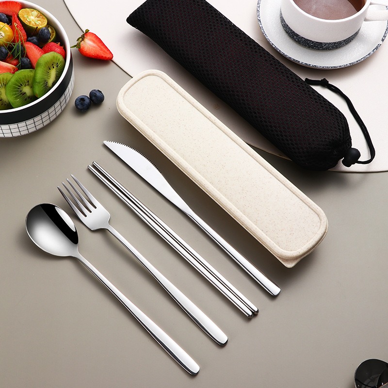 Tableware Set 304 Stainless St - Bamboo Cutlery Travel ulasan dan harga