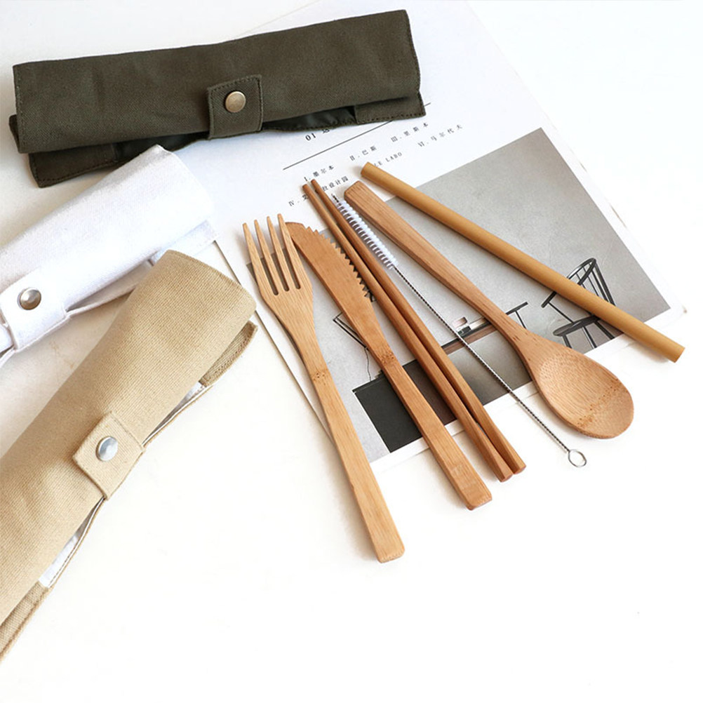 6Pcs Bamboo Cutlery Set Portab - Bamboo Cutlery Travel ulasan dan harga